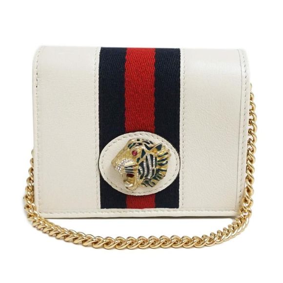 Gucci Rajah Tiger Bi-fold Wallet Chain Wallet Leather Canvas White - Picture 1 of 11